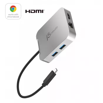 j5create JCD391 4K60 Elite USB-C® PD multi-poorts adapter, zilver