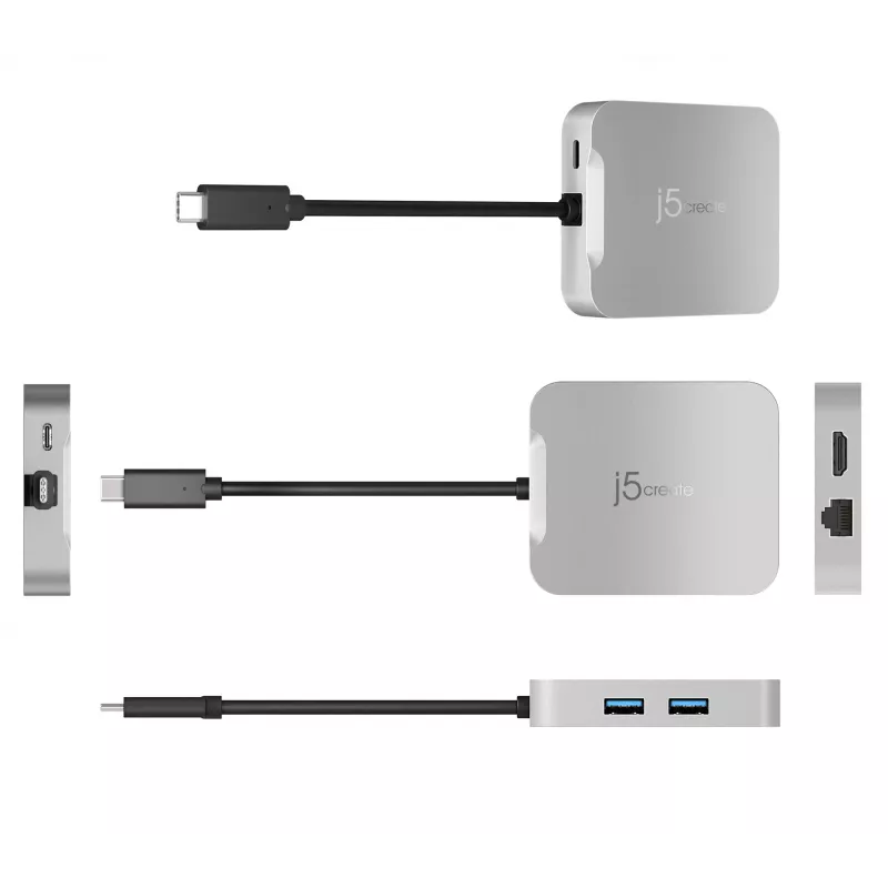 j5create JCD391 4K60 Elite USB-C® PD multi-poorts adapter, zilver