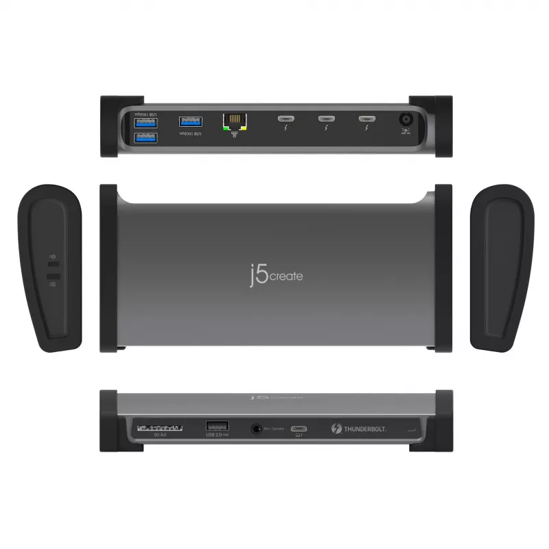 j5create JTD562 - 8K Thunderbolt™ 4 dockingstation - EU, bedraad, Thunderbolt 4, 96 W, 3,5 mm, 10,100,1000 Mbit/s, grijs