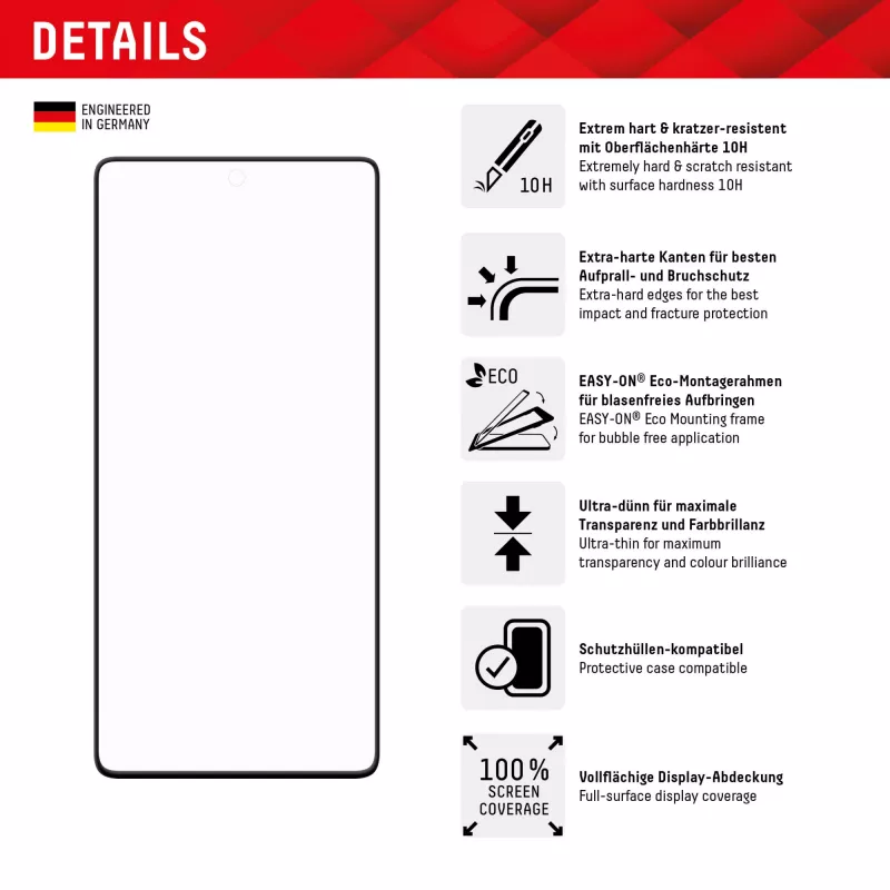 Displex Full Cover Displayschutzfolie (10H) voor Google Pixel 7 Pro, Eco-montageframe, volledig