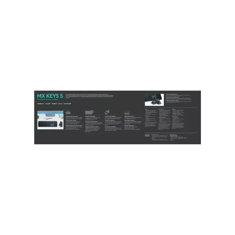 Logitech MX Keys S toetsenbord universeel RF draadloos + Bluetooth AZERTY Belgisch grafiet