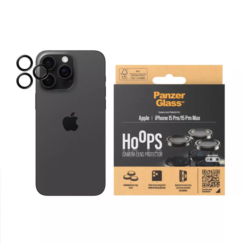 PanzerGlass® Hoops® Metal Camera Lens Protector zwart iPhone 15 Pro | 15 Pro Max