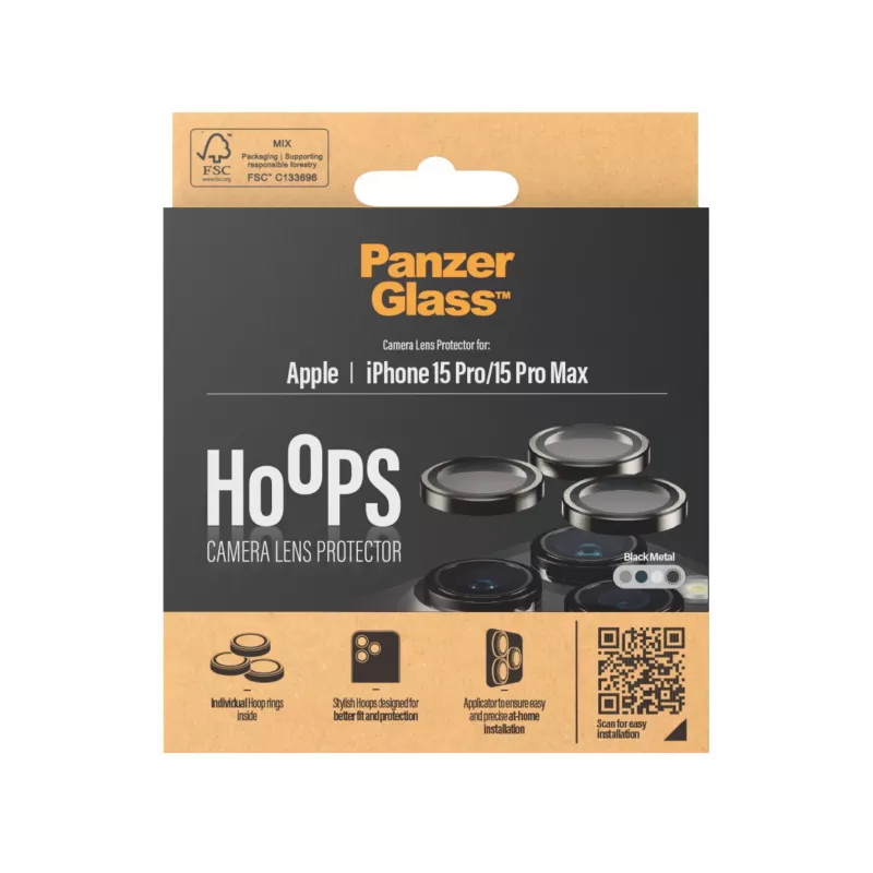 PanzerGlass® Hoops® Metal Camera Lens Protector zwart iPhone 15 Pro | 15 Pro Max