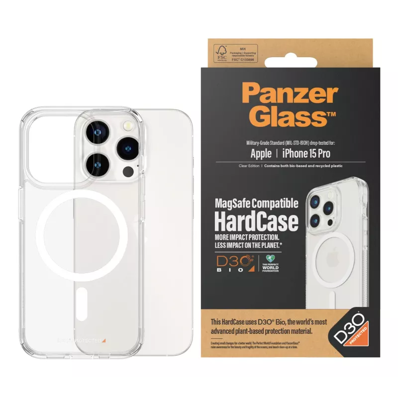 PanzerGlass ® HardCase transparant met White MagSafe & D3O® iPhone 15 Pro