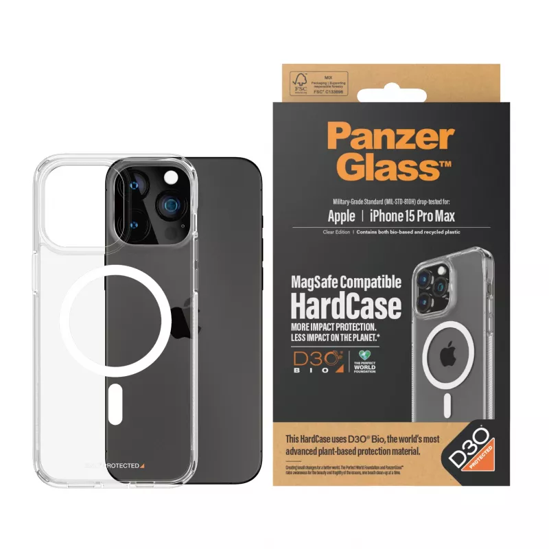 PanzerGlass ® HardCase transparant met White MagSafe & D3O® iPhone 15 Pro Max