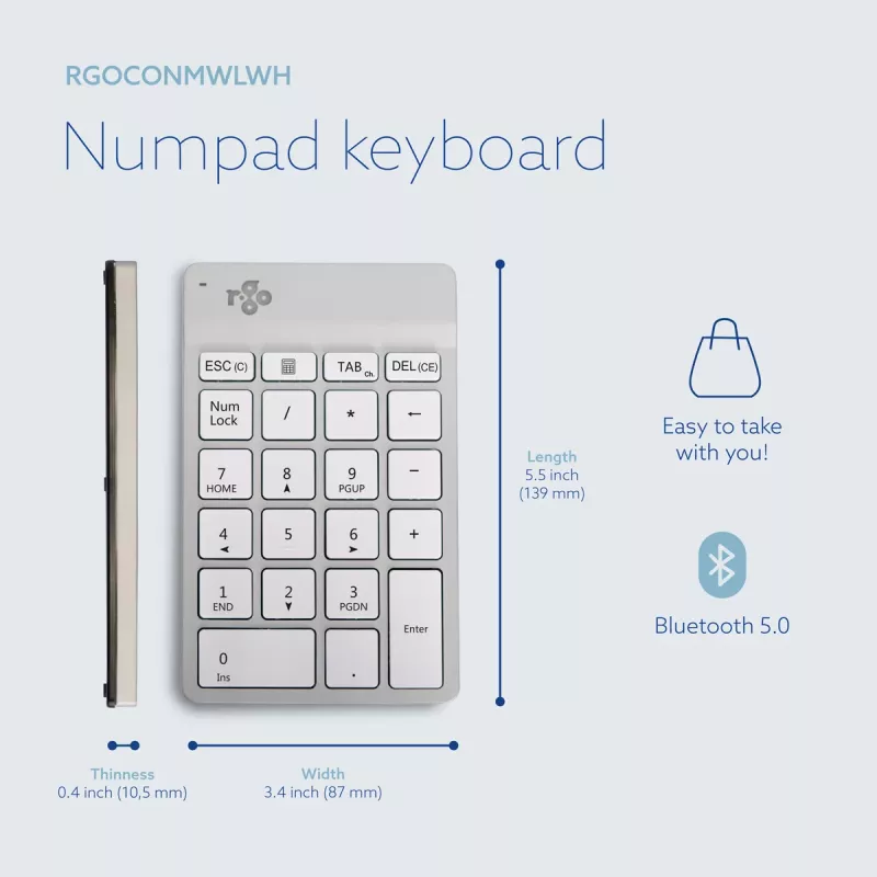 R-Go Tools numpad R-Go Numpad Break, ergonomisch numpad met Break-software, Bluetooth, wit