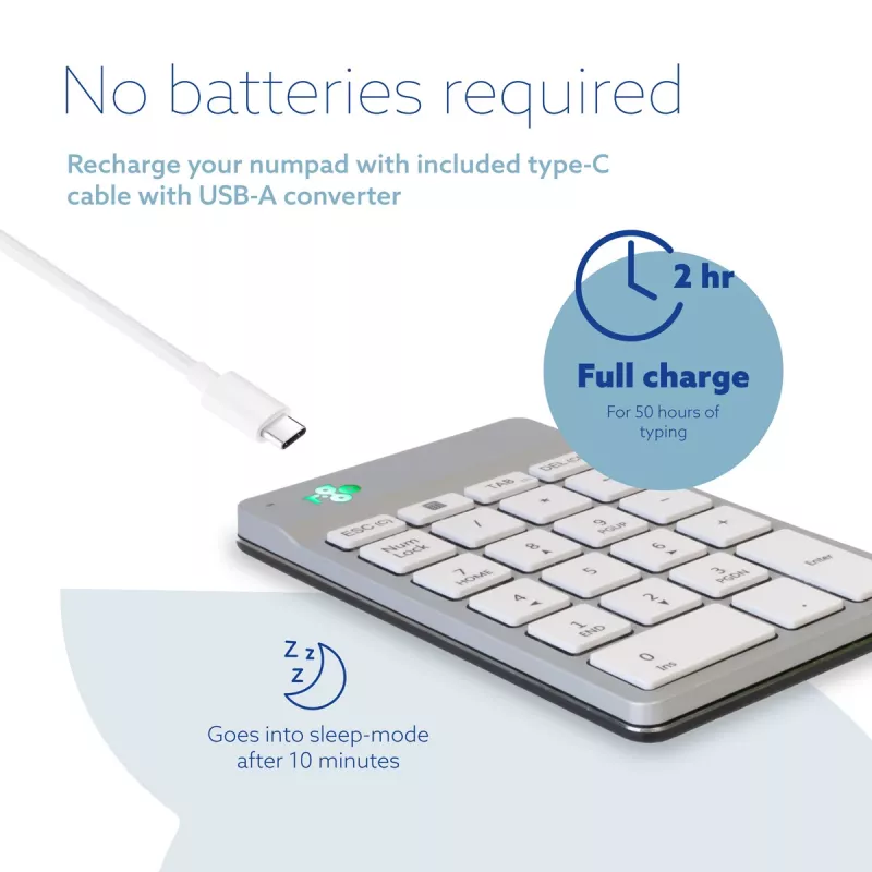 R-Go Tools numpad R-Go Numpad Break, ergonomisch numpad met Break-software, Bluetooth, wit