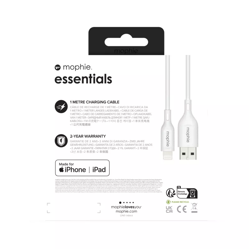 Oplaadkabel mophie essentials 1M Lightning naar USB A 12W