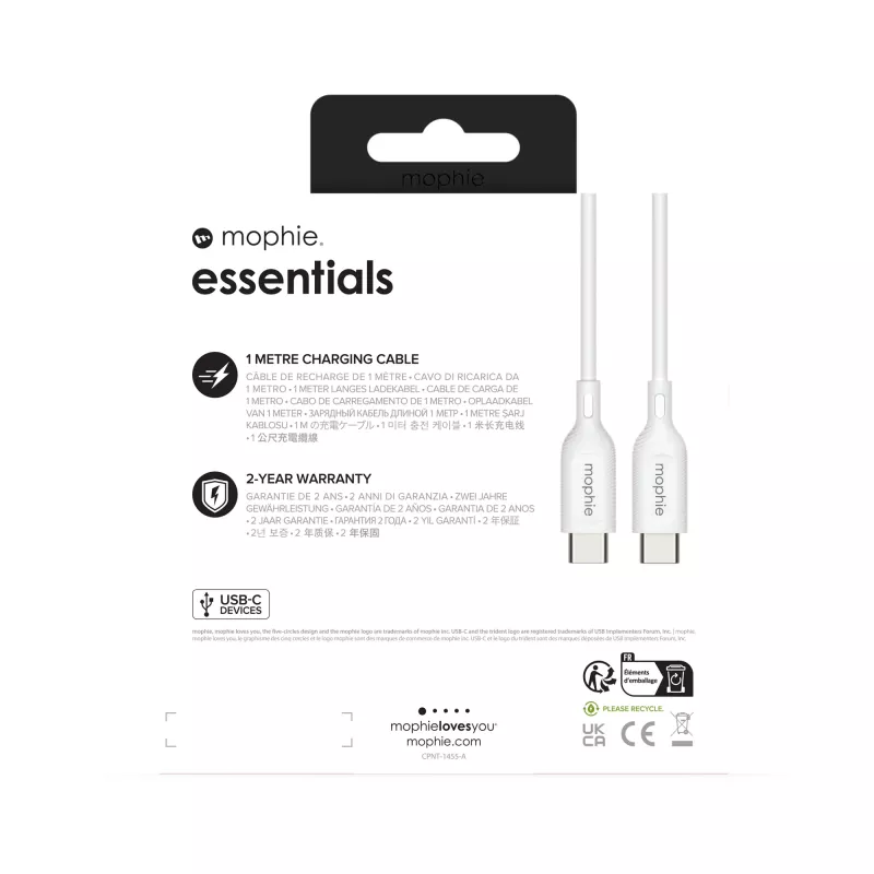 mophie essentials oplaadkabel | 1 m USB-kabel USB 2.0 USB-C wit