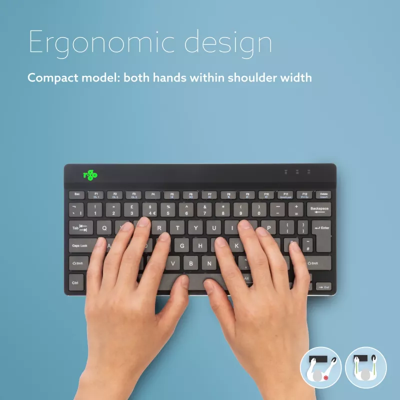R-Go Tools ergonomisch toetsenbord R-Go Compact Break, compact toetsenbord met pauzesoftware, QWERTZ (DE), Bluetooth, zwart