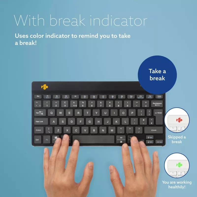 R-Go Tools ergonomisch toetsenbord R-Go Compact Break, compact toetsenbord met pauzesoftware, QWERTZ (DE), Bluetooth, zwart