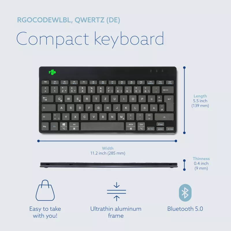 R-Go Tools ergonomisch toetsenbord R-Go Compact Break, compact toetsenbord met pauzesoftware, QWERTZ (DE), Bluetooth, zwart