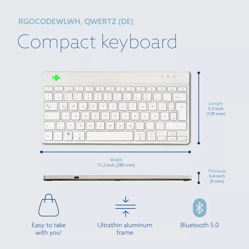 R-Go Tools ergonomisch toetsenbord R-Go Compact Break, compact toetsenbord met pauzesoftware, QWERTZ (DE), Bluetooth, wit