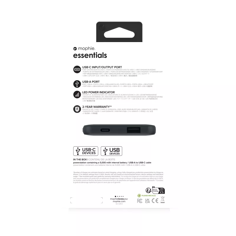 mophie essentials powerstation 5K 5000 mAh zwart