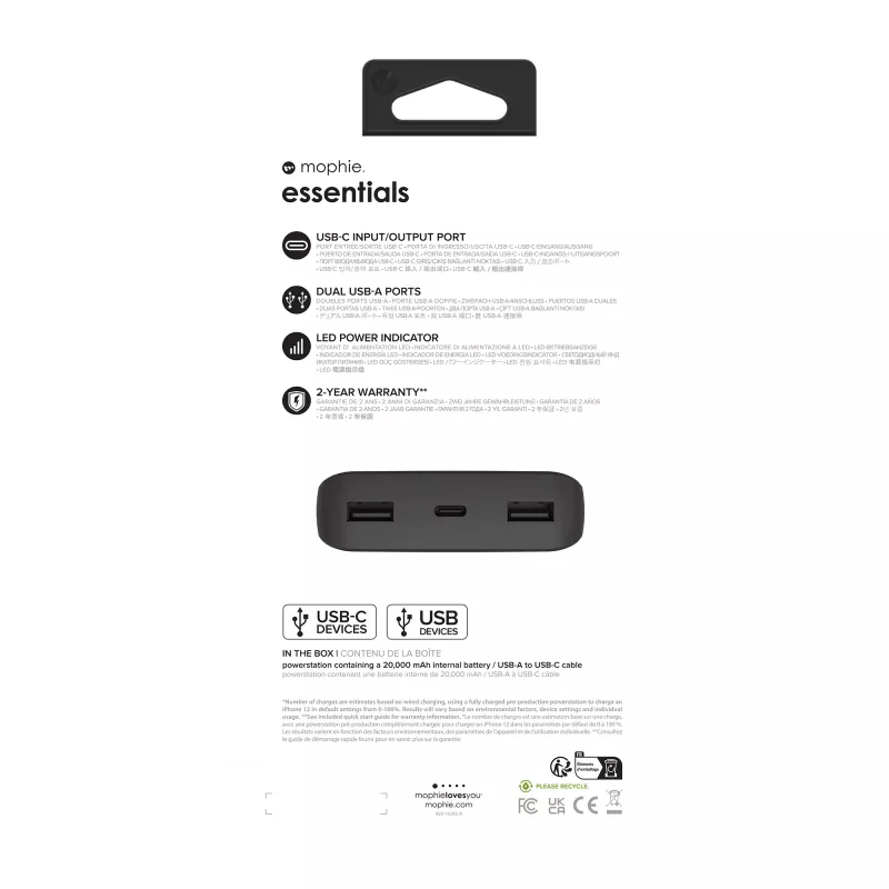 mophie essentials powerstation 20K 20.000 mAh zwart