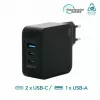 Ravanson Mobilis oplader 100W GaN 2×USB-C + 1×USB-A AC voor binnen — voor laptop, smartphone, tablet — zwart