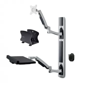 StarTech.com wandmontage-workstation, VESA-houder voor 32-inch monitors (22 lb/10 kg), volledig beweegbare enkelmonitorhouder en toetsenbordplateau met desktop-computer/PC-houder, sta-bureau