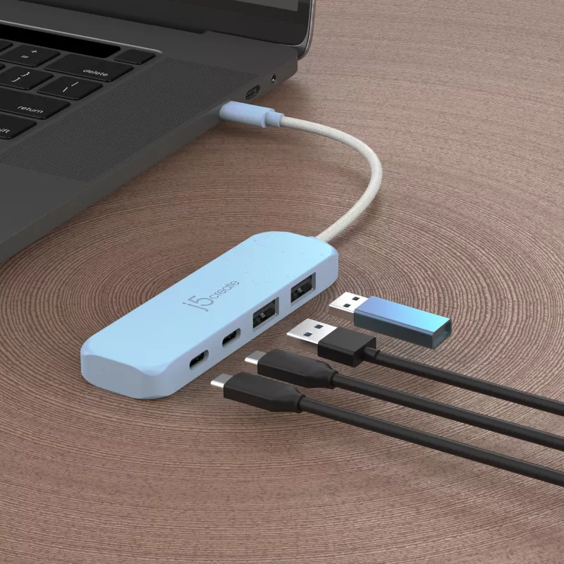 j5create milieuvriendelijke USB-C naar 4-poorts Type-C en Type-A Gen 2 hub
