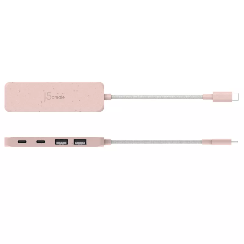 USB-C hub j5create JCH342ER-N 4-poorts Type-C Type-A Gen 2 10000 Mbit/s roze