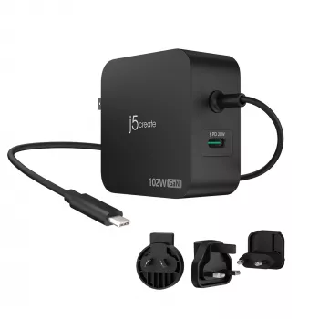 j5create 102W GaN PD USB-C 2-poorts oplader met verwisselbare netstekkers