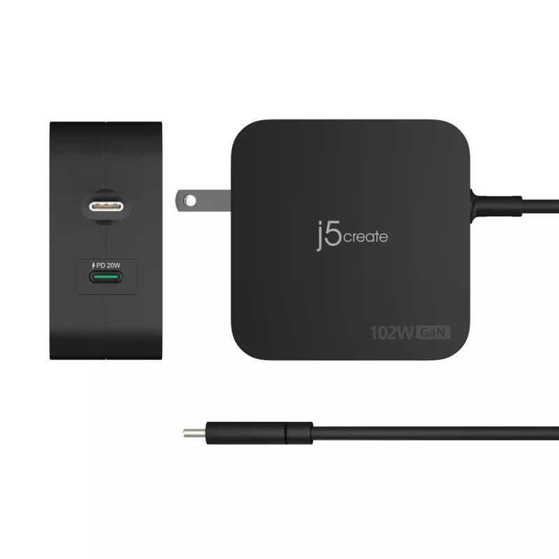 j5create 102W GaN PD USB-C 2-poorts oplader met verwisselbare netstekkers