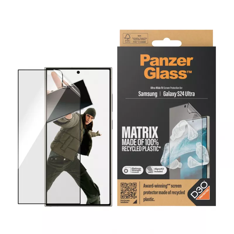 PanzerGlass ® ECO MATRIX beeldschermbescherming met D3O® Samsung Galaxy S24 Ultra | Ultra-Wide pasvorm met AlignerKit