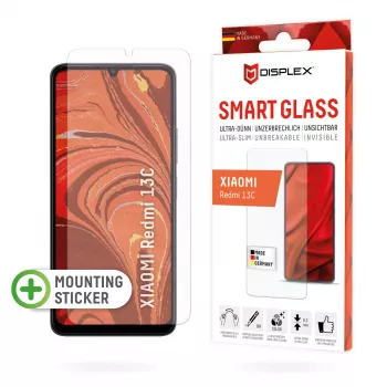 Displex Smart Glass (9H) voor Xiaomi Redmi 13C, montagesticker, onbreekbaar