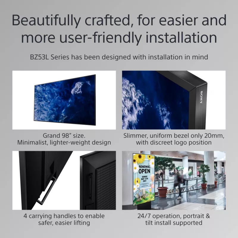 Sony BRAVIA FW-98BZ53L 4K HDR Full Array LED Professional Display, 780 cd/m2, Deep Black Non-Glare 47% Haze, 24/7 & 5 jaar PrimeSupport