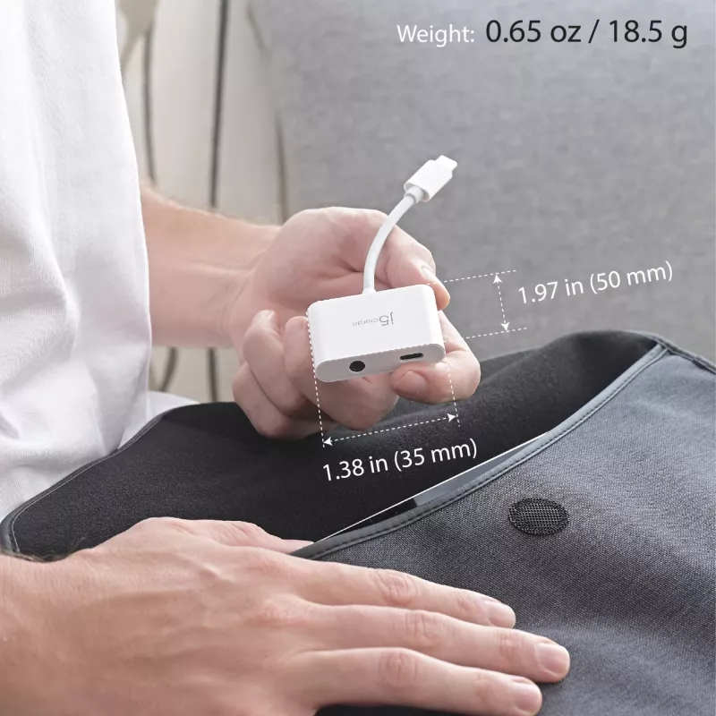j5create JCA122 USB-C® naar 3,5-mm-audio-adapter met Power Delivery, zwart