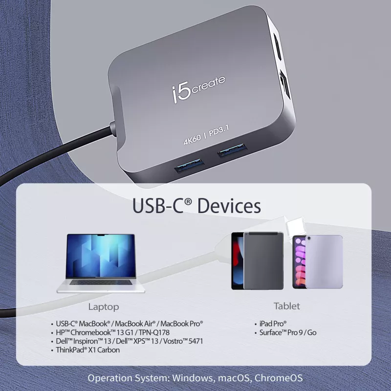j5create JCD3191 4K60 Elite USB-C® Travel Adapter, zwart
