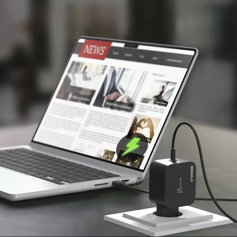 j5create JUP1565DC 67W GaN PD USB-C® Mini-oplader met 6 soorten DC-stekkers – EU, zwart