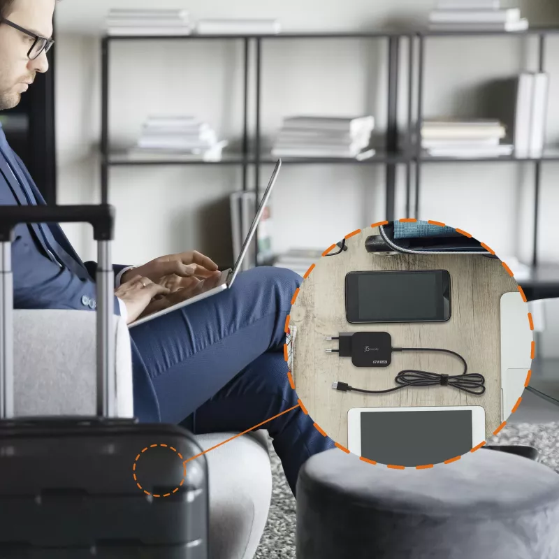 j5create JUP1565DC 67W GaN PD USB-C® Mini-oplader met 6 soorten DC-stekkers – EU, zwart