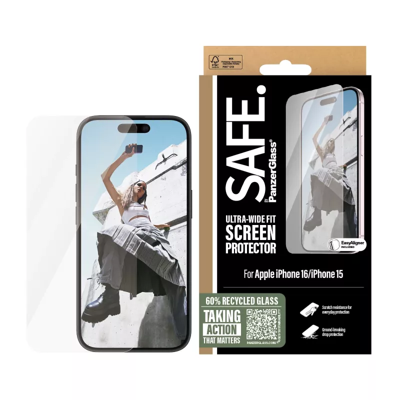 PanzerGlass SAFE. by ® beeldschermbescherming iPhone '24 6,1 inch | Ultra-Wide Fit