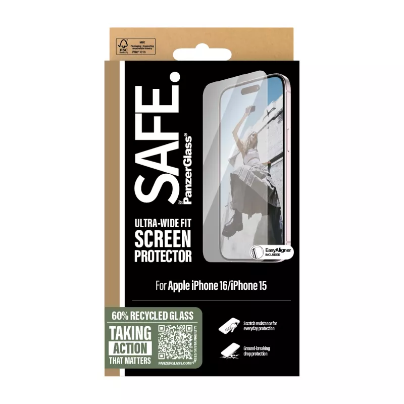 PanzerGlass SAFE. by ® beeldschermbescherming iPhone '24 6,1 inch | Ultra-Wide Fit