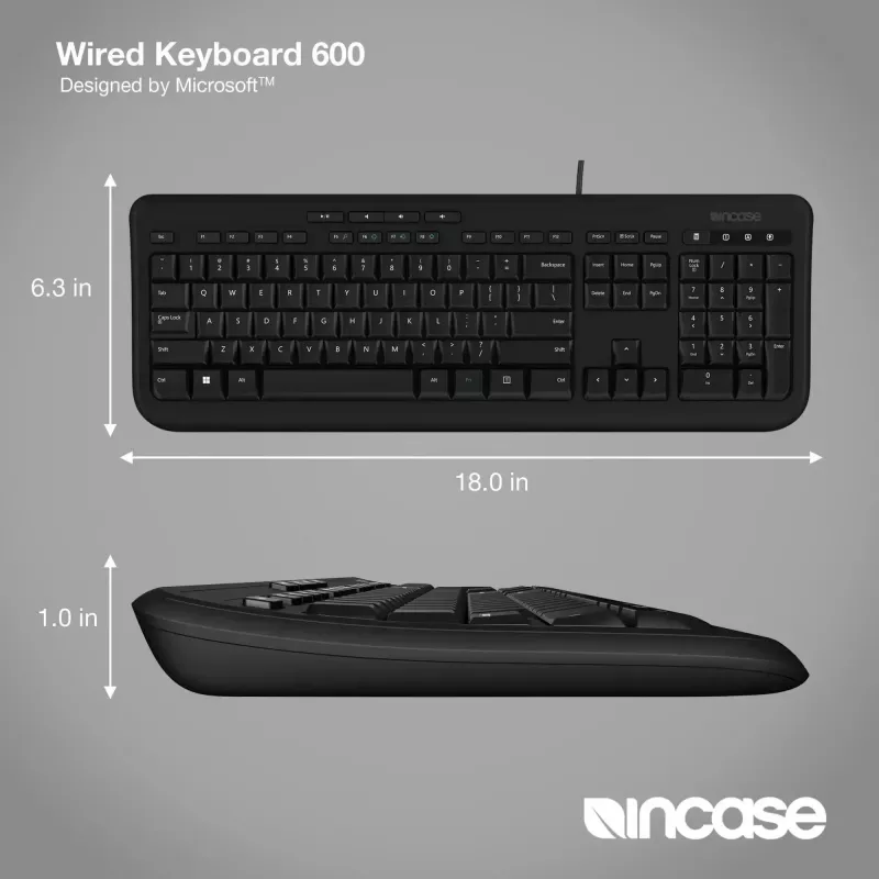 Bedrade full-size toetsenbord Incase Designed by Microsoft Wired 600 — USB, QWERTY, UK-Engels, zwart