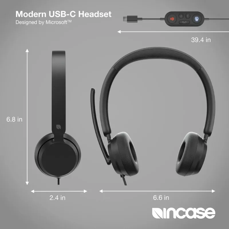 Incase Designed by Microsoft Modern USB-C Headset bedrade headset hoofdband kantoor/callcenter USB Type-C zwart