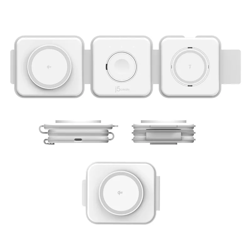 j5create Qi2 3-in-1 Magnetic Travel Wireless Charging Station indoor USB Fast Charging wit