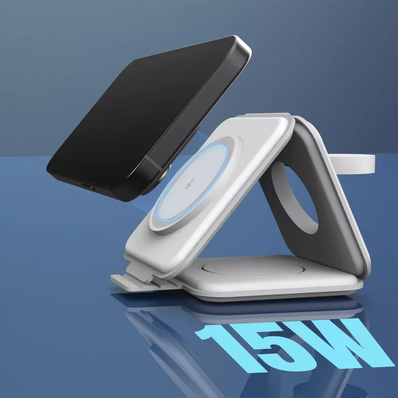 j5create Qi2 3-in-1 Magnetic Travel Wireless Charging Station indoor USB Fast Charging wit