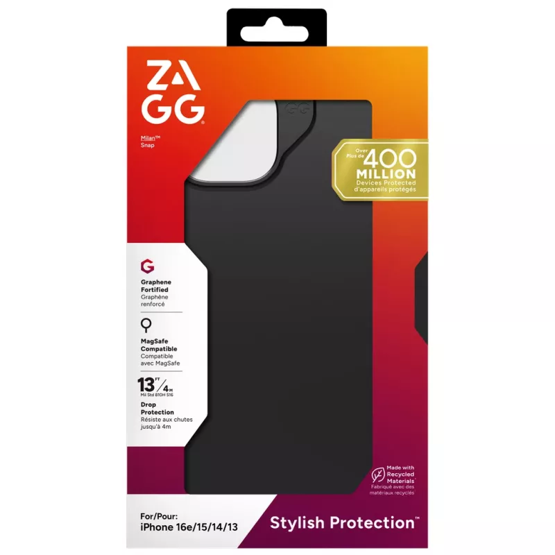ZAGG Milan Snap hoesje voor Apple iPhone 16e/15/14/13, ondoorzichtig, zwart