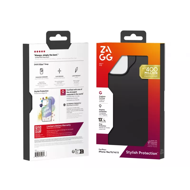 ZAGG Milan Snap hoesje voor Apple iPhone 16e/15/14/13, ondoorzichtig, zwart