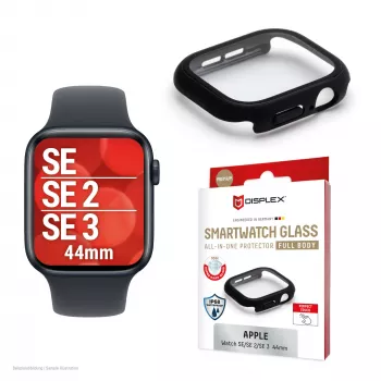 Schermbescherming PanzerGlass Displex 10H voor Apple Watch SE3/SE2/SE (44mm) – volledig lichaam, IP68, opklikbaar, zwart mat