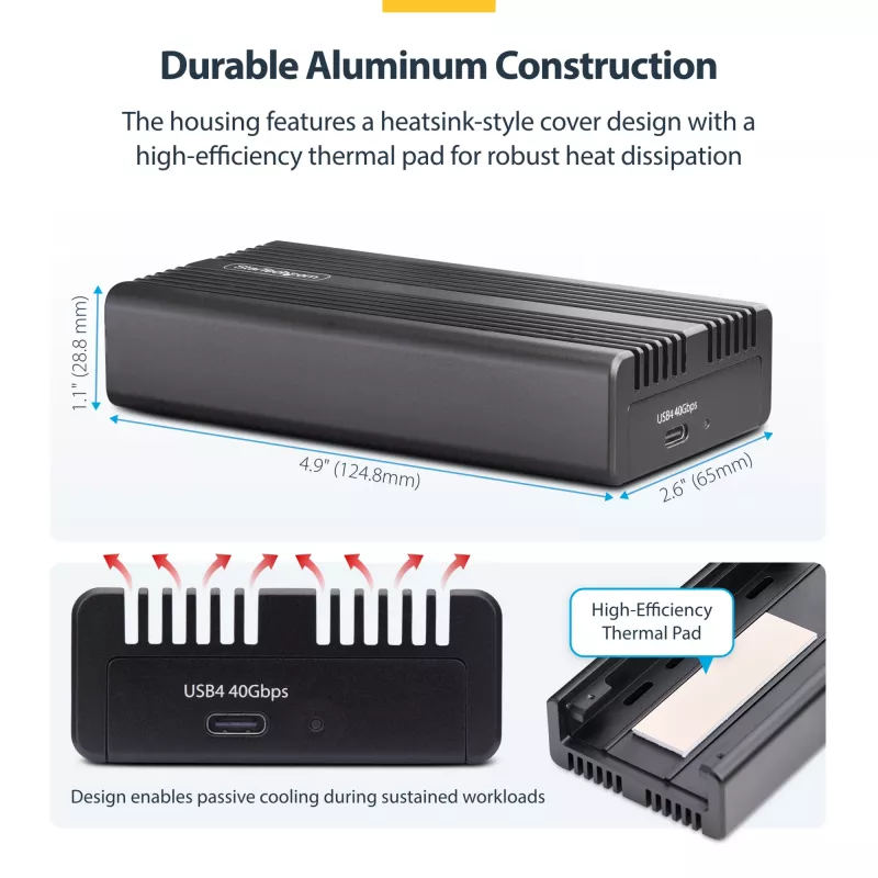 StarTech.com USB4 M.2 NVMe-behuizing, 40 Gbit/s, externe USB-C/Thunderbolt NVMe SSD-behuizing, aluminium koelbehuizing, B+M/M-Key