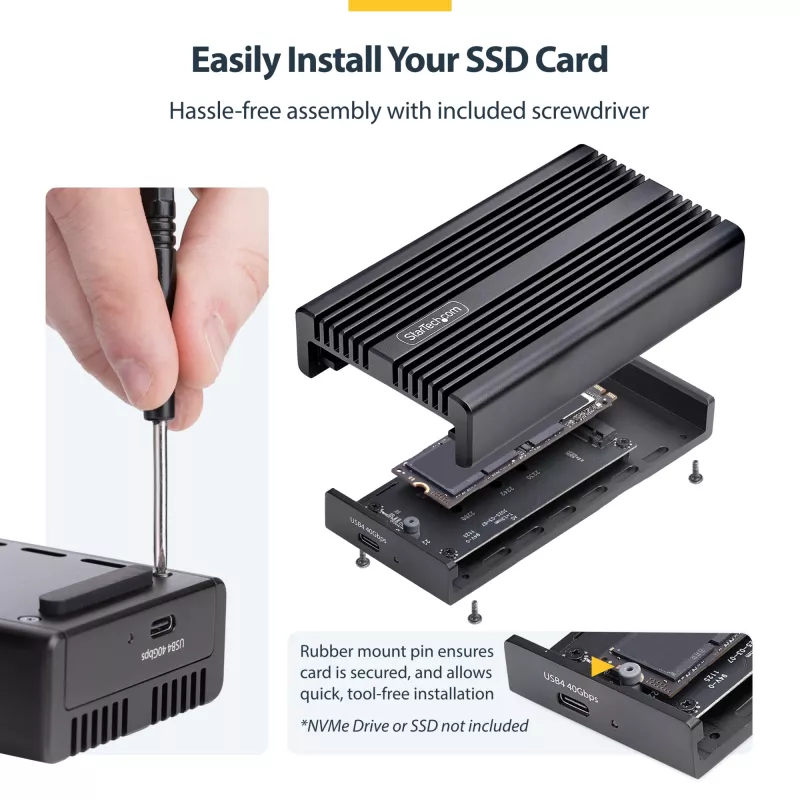 StarTech.com USB4 M.2 NVMe-behuizing, 40 Gbit/s, externe USB-C/Thunderbolt NVMe SSD-behuizing, aluminium koelbehuizing, B+M/M-Key