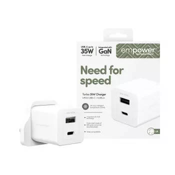 PanzerGlass empower™ by ® Turbo 35W oplader incl. USB-C + USB-A | UK-stekker | zilverwit