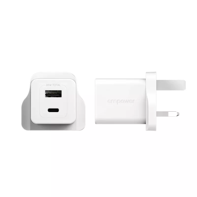 PanzerGlass empower™ by ® Turbo 35W oplader incl. USB-C + USB-A | UK-stekker | zilverwit
