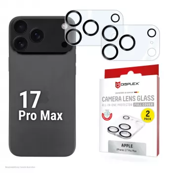 Displex Full Cover cameralens-beschermglas iPhone 17 Pro Max, 10H, volledige camerabescherming, snelle montage, 2-pack