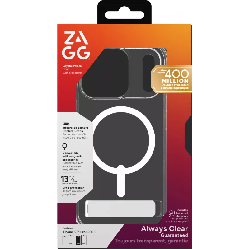 Cover ZAGG Crystal Palace Snap Kickstand hoesje voor Apple iPhone 17 Pro transparant