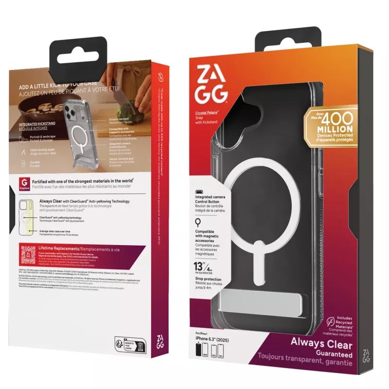 Cover ZAGG Crystal Palace Snap Kickstand Case voor Apple iPhone 17 transparant
