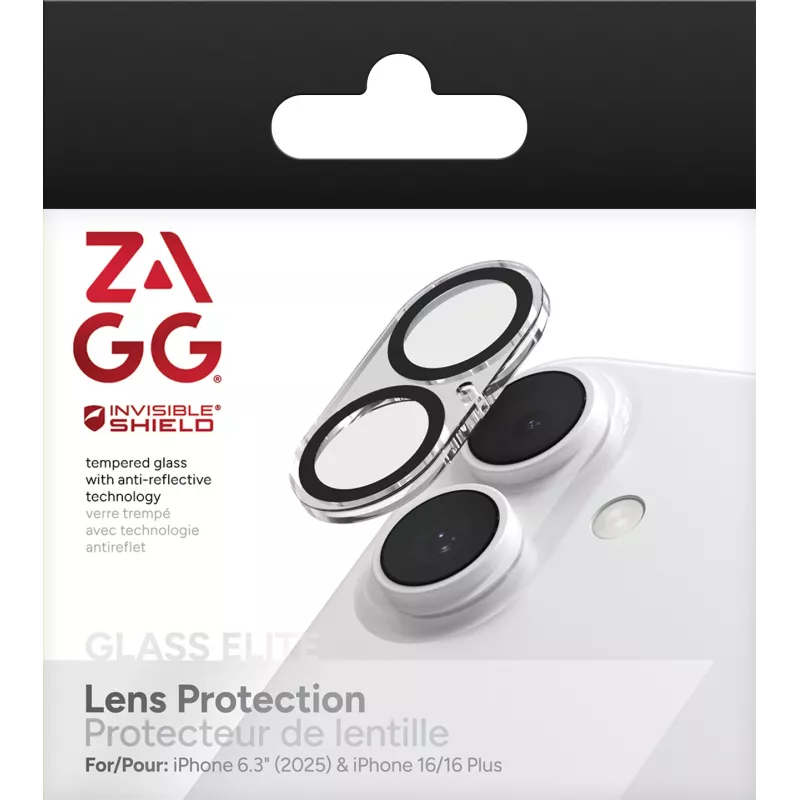 ZAGG InvisibleShield Glass Elite cameralensbeschermer voor Apple iPhone 16/16 Plus, zwart