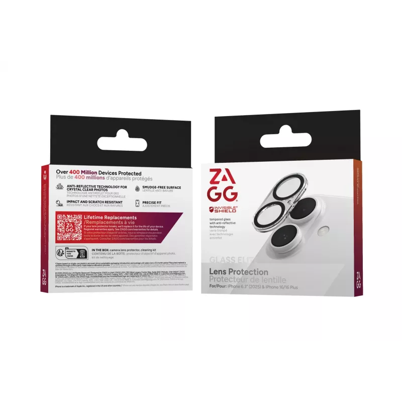 ZAGG InvisibleShield Glass Elite cameralensbeschermer voor Apple iPhone 16/16 Plus, zwart
